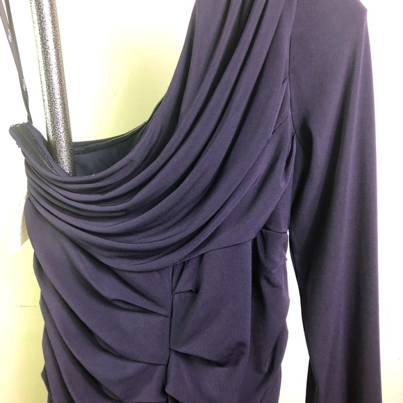 SUZU CHIN for MAGGI BOUTIQUE grape long sleeves dress, ruched front & back. - Picture 5 of 11